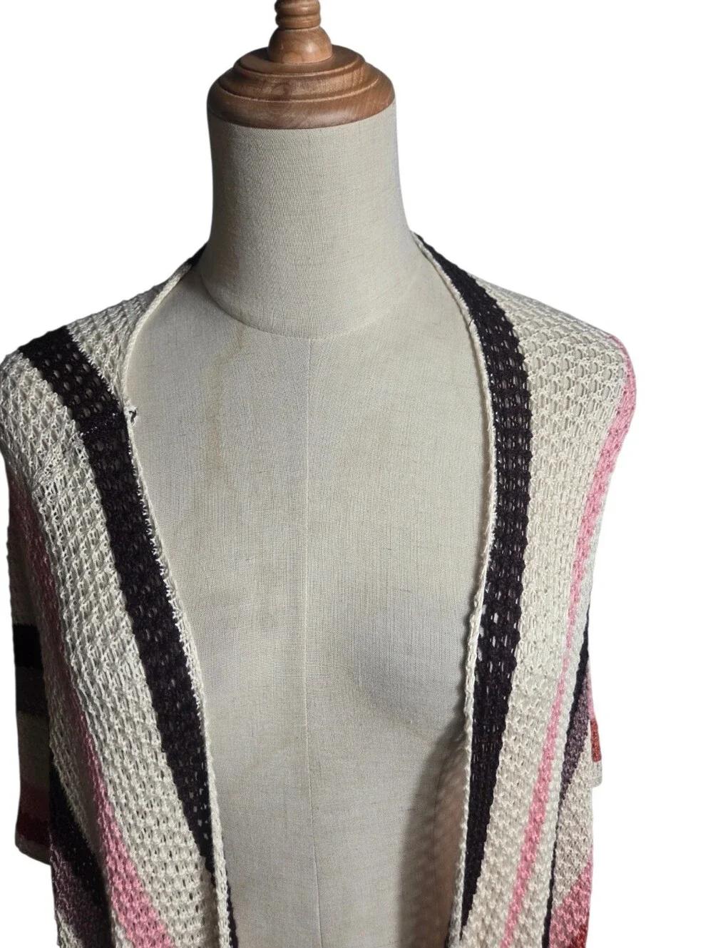House of Harlow 1960 Open-Knit Shawl Wrap  in Cream & Brown NWT